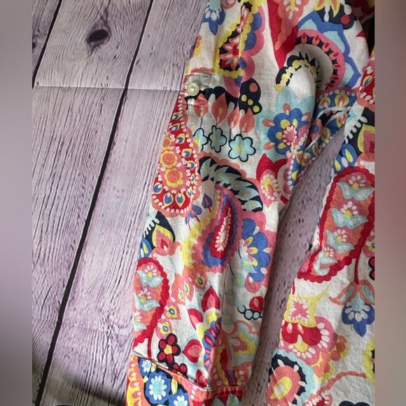 Talbots Button Up Bright Pink Paisley Preppy Coastal Beach Roll Tab Sleeve Large - Picture 5 of 11